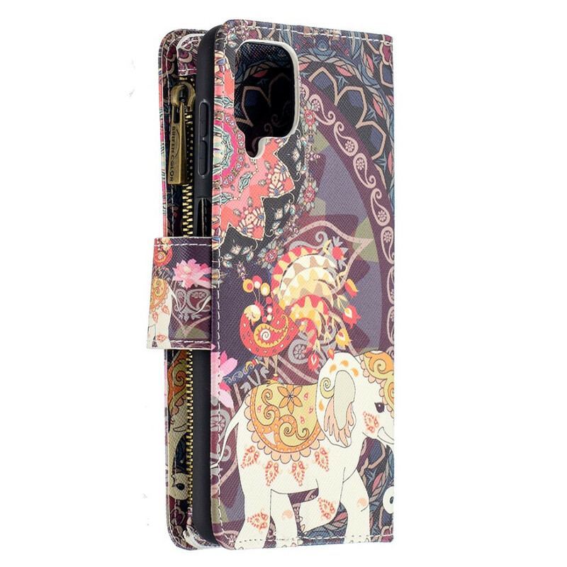 Capa Flip Para Samsung Galaxy M12 / A12 Bolso Elefante Com Zíper