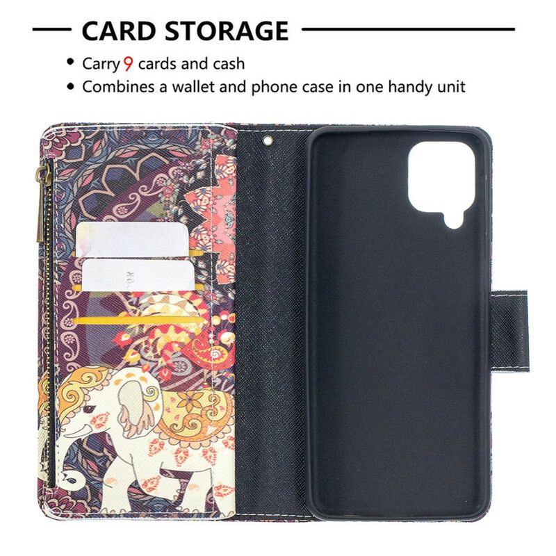 Capa Flip Para Samsung Galaxy M12 / A12 Bolso Elefante Com Zíper