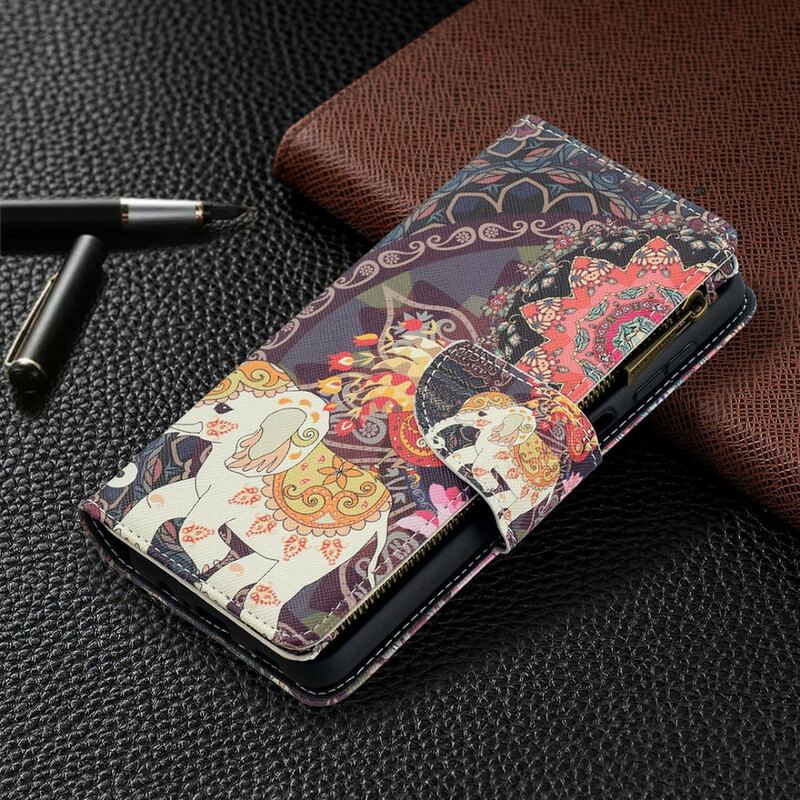 Capa Flip Para Samsung Galaxy M12 / A12 Bolso Elefante Com Zíper