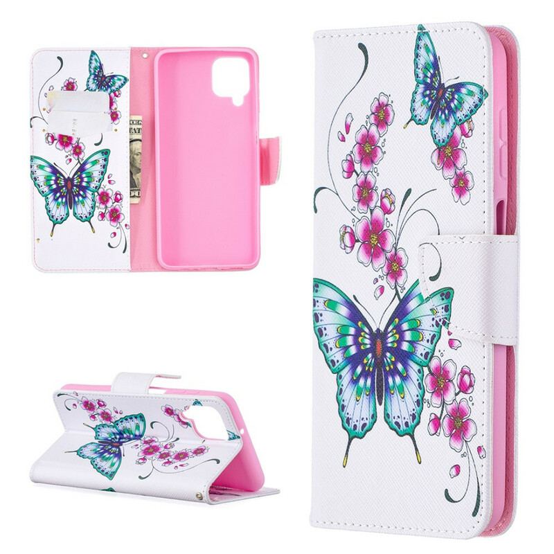 Capa Flip Para Samsung Galaxy M12 / A12 Borboletas Reis