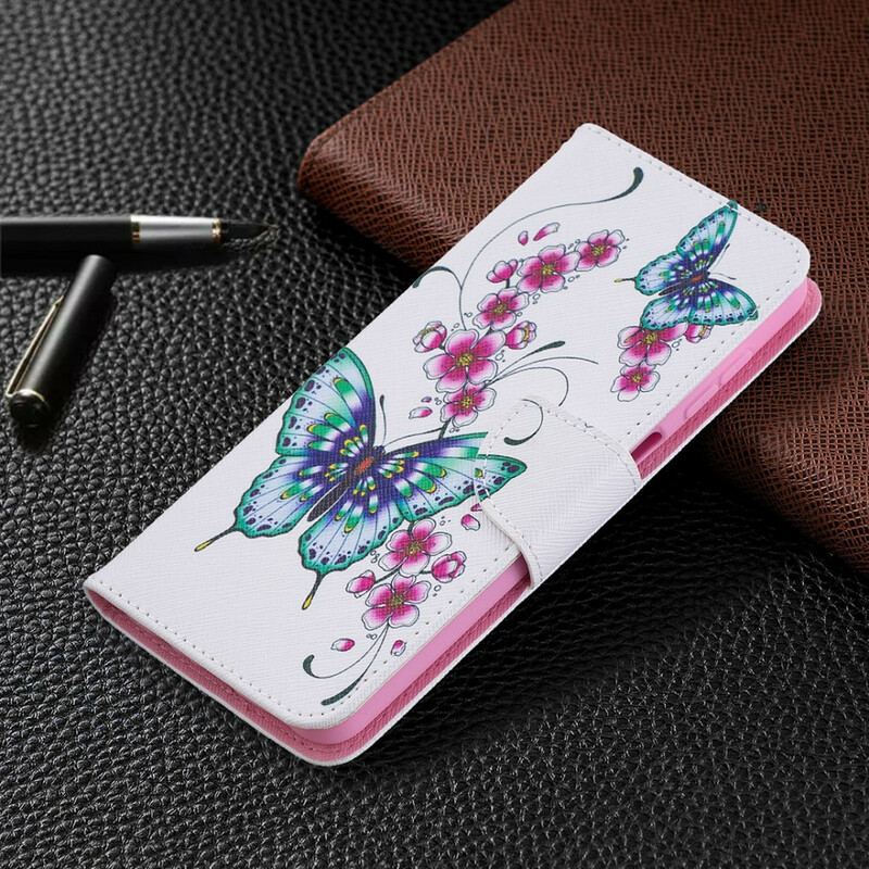 Capa Flip Para Samsung Galaxy M12 / A12 Borboletas Reis