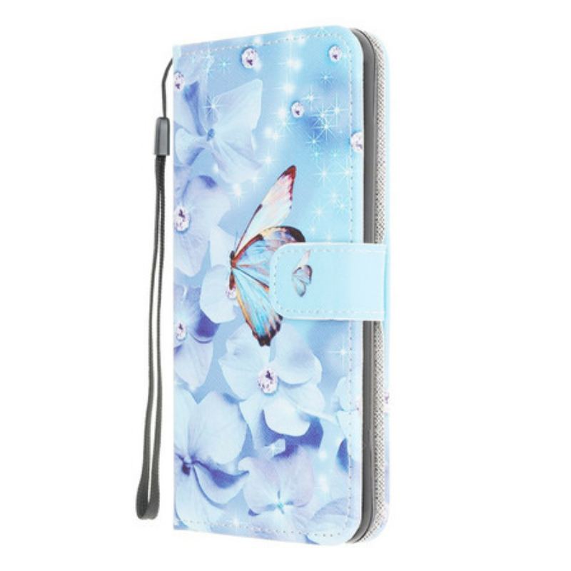 Capa Flip Para Samsung Galaxy M12 / A12 De Cordão Borboletas Strappy Diamond