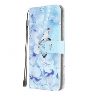 Capa Flip Para Samsung Galaxy M12 / A12 De Cordão Borboletas Strappy Diamond