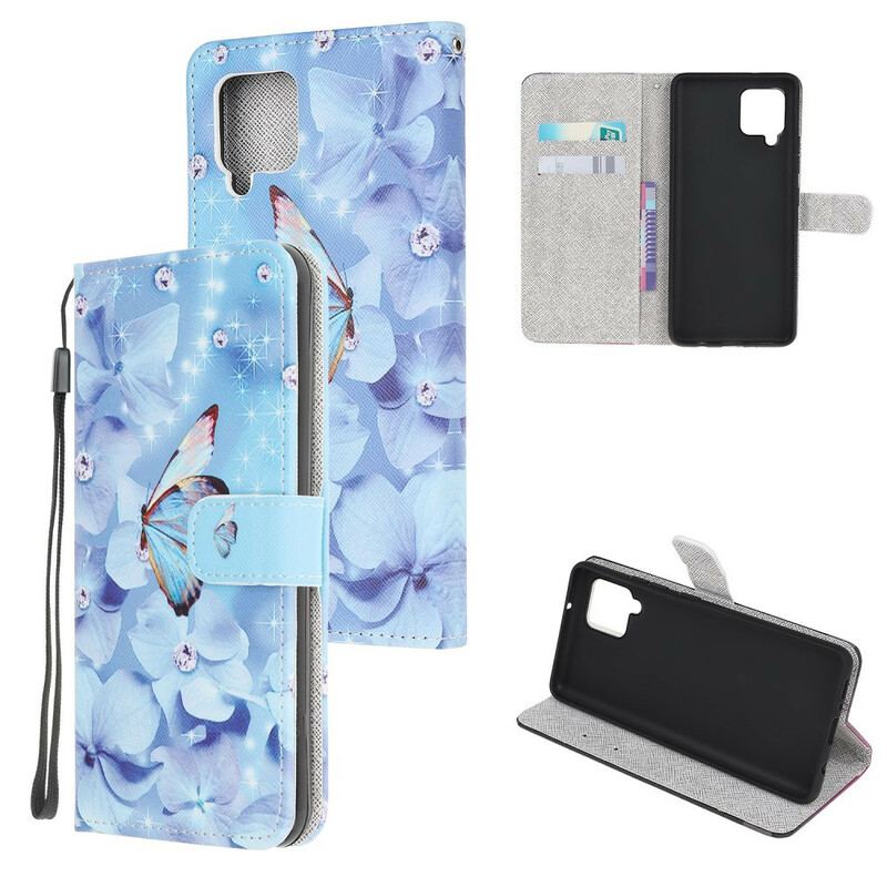 Capa Flip Para Samsung Galaxy M12 / A12 De Cordão Borboletas Strappy Diamond