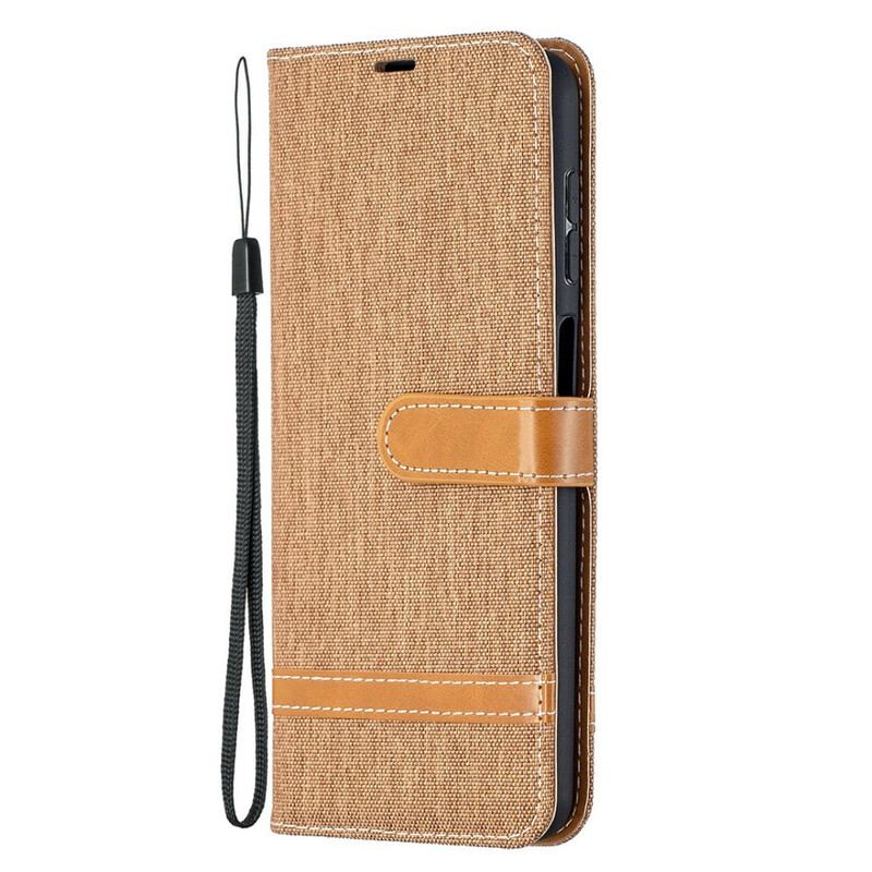 Capa Flip Para Samsung Galaxy M12 / A12 De Cordão Correia Efeito Tecido E Couro