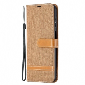 Capa Flip Para Samsung Galaxy M12 / A12 De Cordão Correia Efeito Tecido E Couro