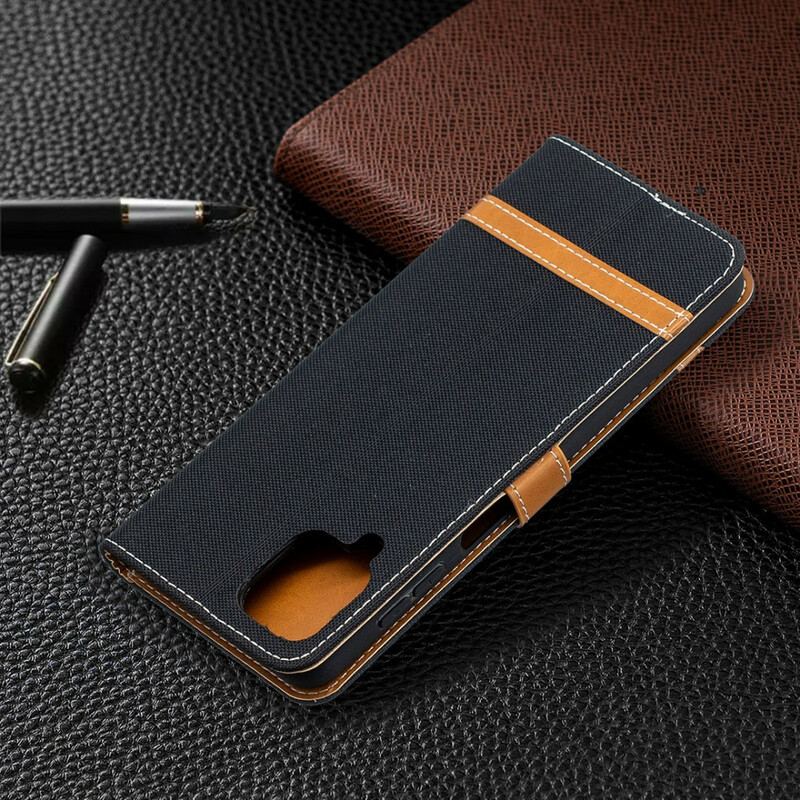 Capa Flip Para Samsung Galaxy M12 / A12 De Cordão Correia Efeito Tecido E Couro