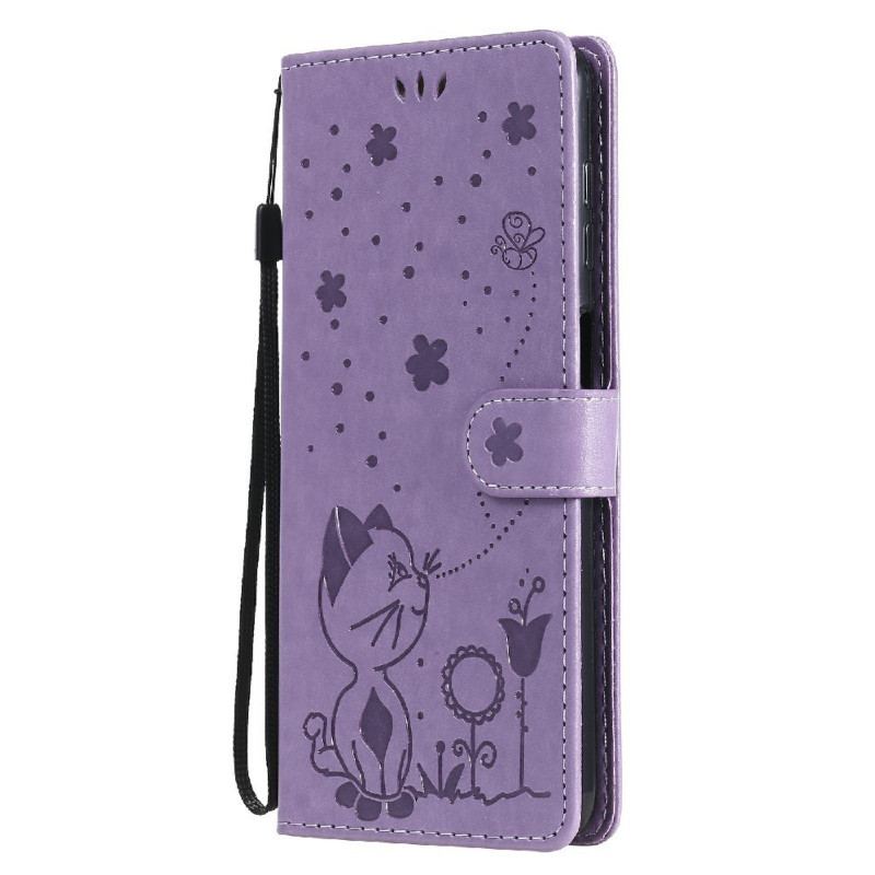 Capa Flip Para Samsung Galaxy M12 / A12 De Cordão Gato E Abelha Com Cordão