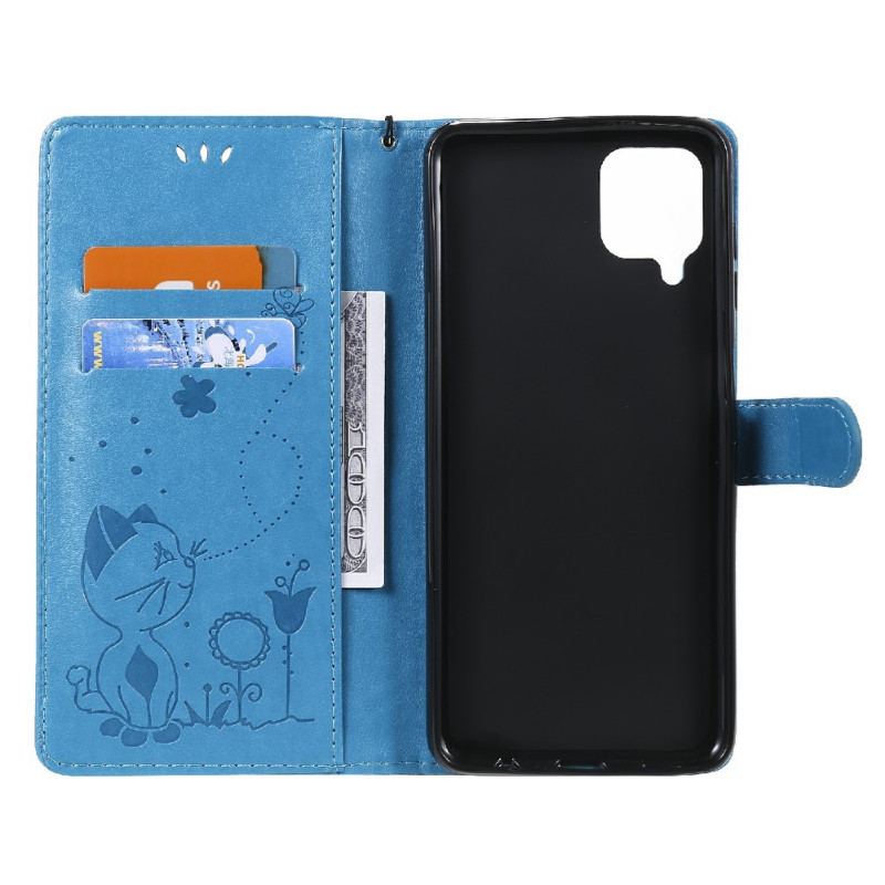 Capa Flip Para Samsung Galaxy M12 / A12 De Cordão Gato E Abelha Com Cordão