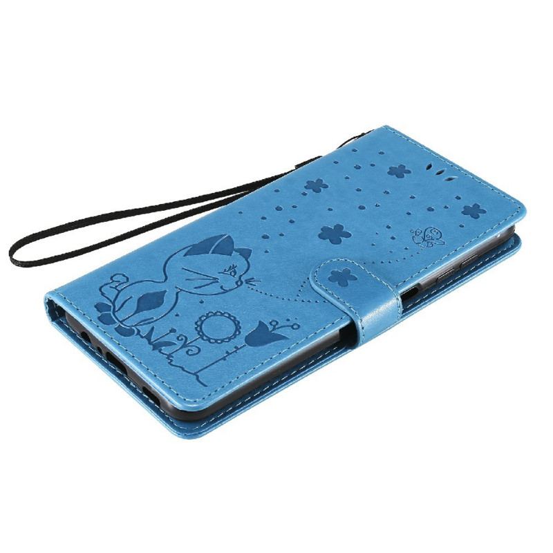 Capa Flip Para Samsung Galaxy M12 / A12 De Cordão Gato E Abelha Com Cordão