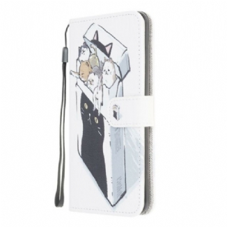 Capa Flip Para Samsung Galaxy M12 / A12 De Cordão Gatos De Entrega Com Tangas