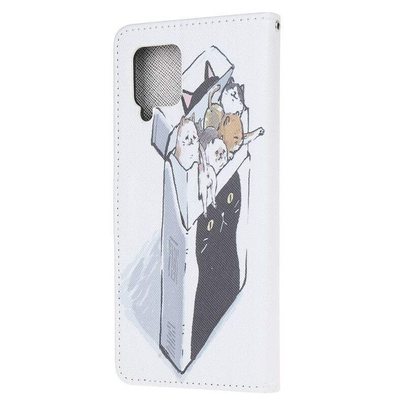 Capa Flip Para Samsung Galaxy M12 / A12 De Cordão Gatos De Entrega Com Tangas