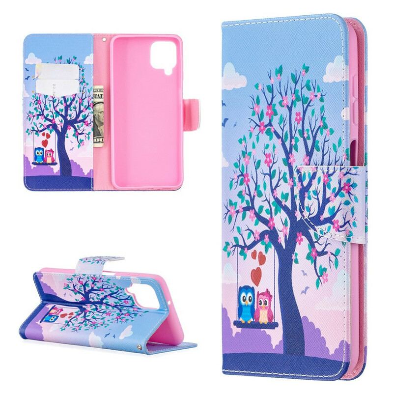 Capa Flip Para Samsung Galaxy M12 / A12 Corujas No Balanço