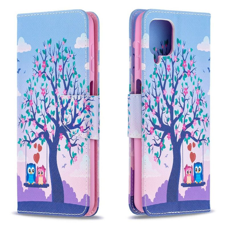 Capa Flip Para Samsung Galaxy M12 / A12 Corujas No Balanço