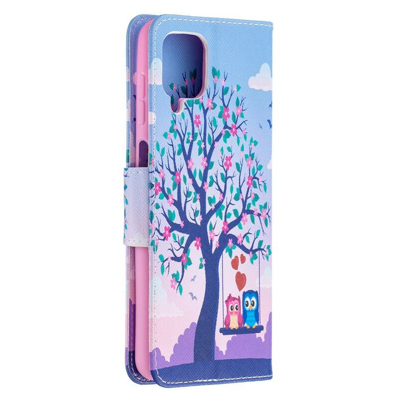 Capa Flip Para Samsung Galaxy M12 / A12 Corujas No Balanço