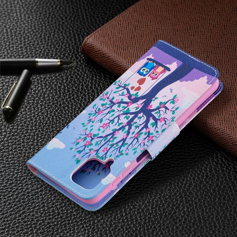 Capa Flip Para Samsung Galaxy M12 / A12 Corujas No Balanço