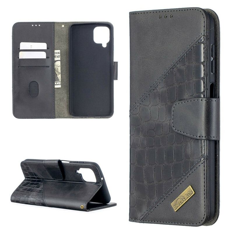 Capa Flip Para Samsung Galaxy M12 / A12 Efeito Clássico De Pele De Crocodilo