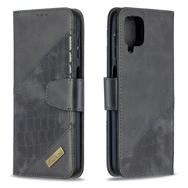 Capa Flip Para Samsung Galaxy M12 / A12 Efeito Clássico De Pele De Crocodilo