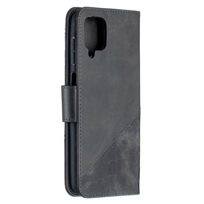 Capa Flip Para Samsung Galaxy M12 / A12 Efeito Clássico De Pele De Crocodilo