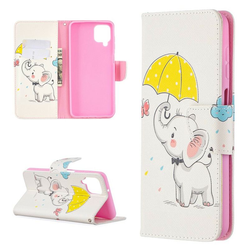 Capa Flip Para Samsung Galaxy M12 / A12 Elefante Bébé