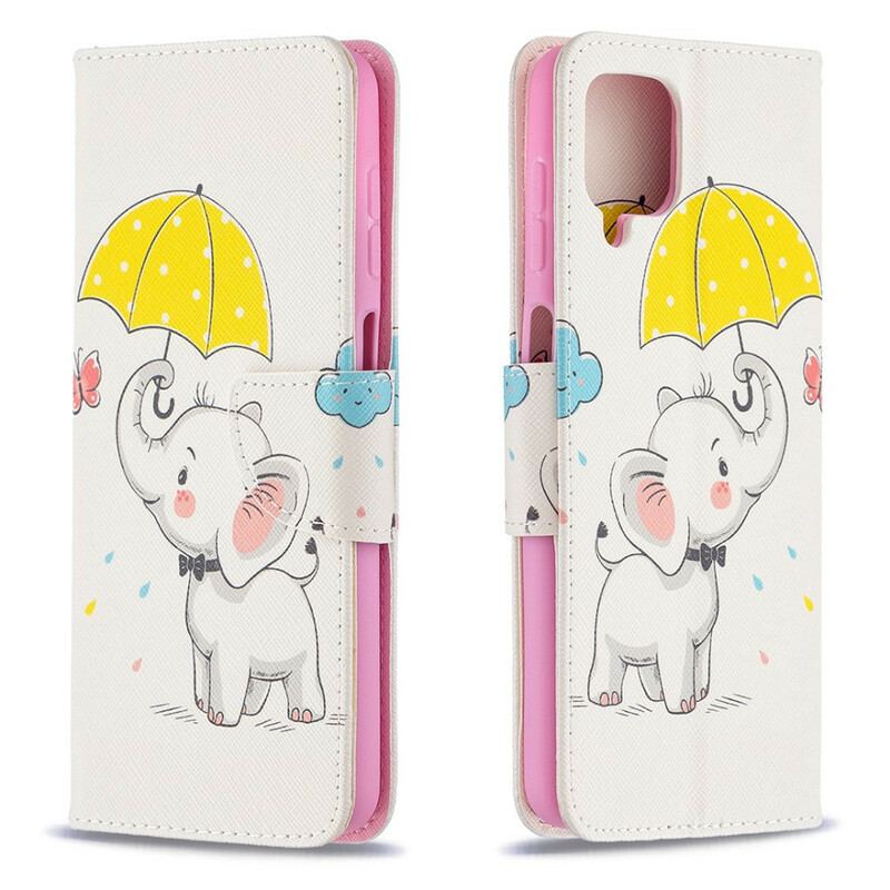 Capa Flip Para Samsung Galaxy M12 / A12 Elefante Bébé