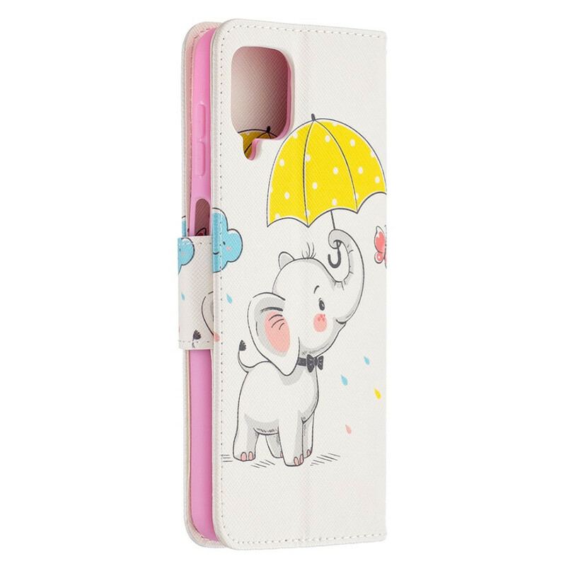 Capa Flip Para Samsung Galaxy M12 / A12 Elefante Bébé