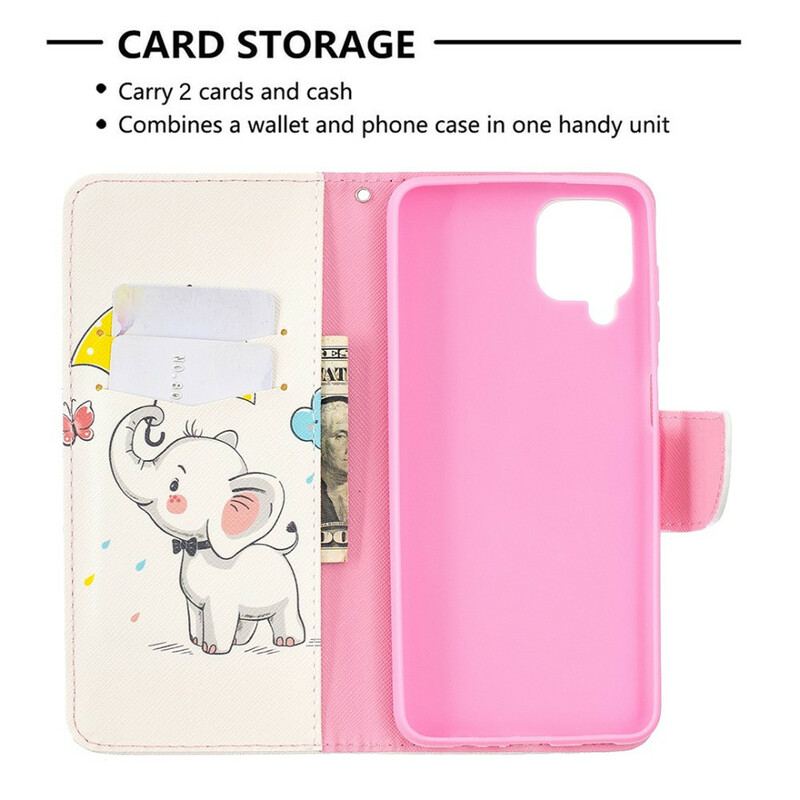 Capa Flip Para Samsung Galaxy M12 / A12 Elefante Bébé