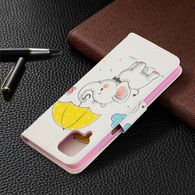 Capa Flip Para Samsung Galaxy M12 / A12 Elefante Bébé