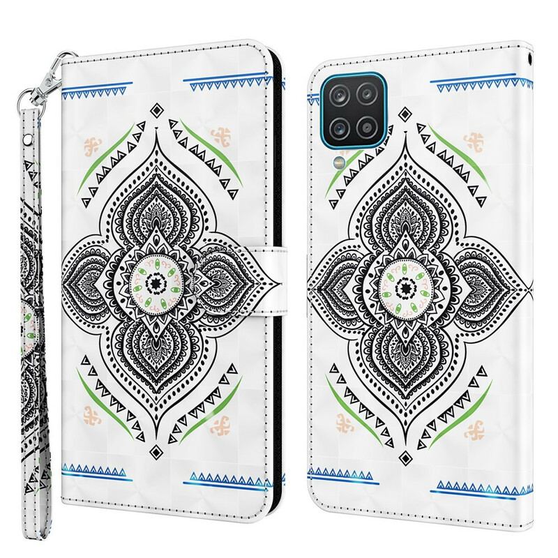 Capa Flip Para Samsung Galaxy M12 / A12 Mandala De Pontos De Luz Com Cordão