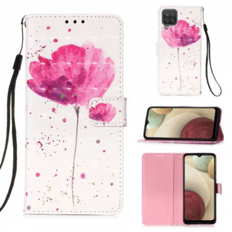 Capa Capa Flip Para Samsung Galaxy M12 / A12 Papoula Aquarela