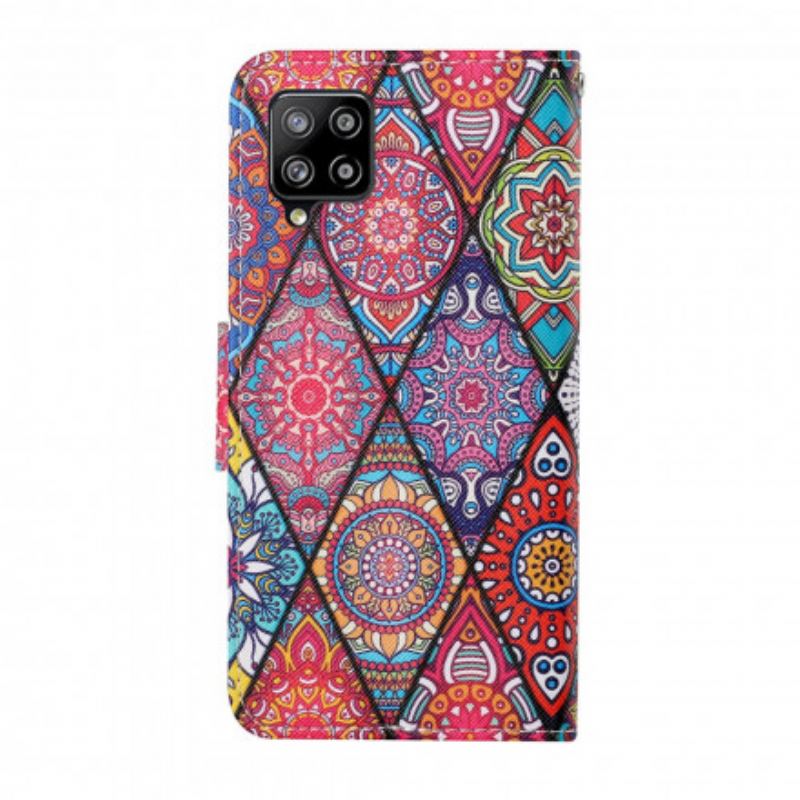 Capa Flip Para Samsung Galaxy M12 / A12 Patchwork Com Cordão