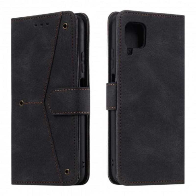 Capa Flip Para Samsung Galaxy M12 / A12 Rebites Bicolores De Couro Falso