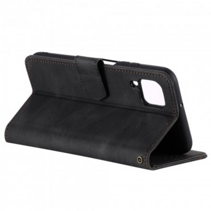 Capa Flip Para Samsung Galaxy M12 / A12 Rebites Bicolores De Couro Falso