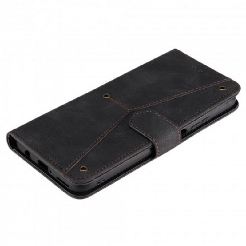 Capa Flip Para Samsung Galaxy M12 / A12 Rebites Bicolores De Couro Falso