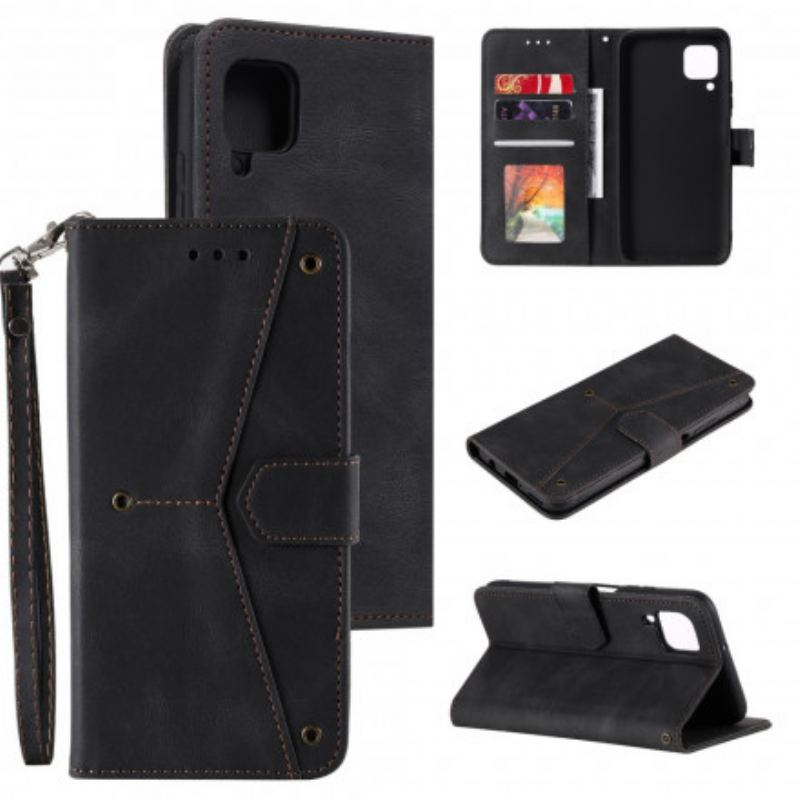 Capa Flip Para Samsung Galaxy M12 / A12 Rebites Bicolores De Couro Falso