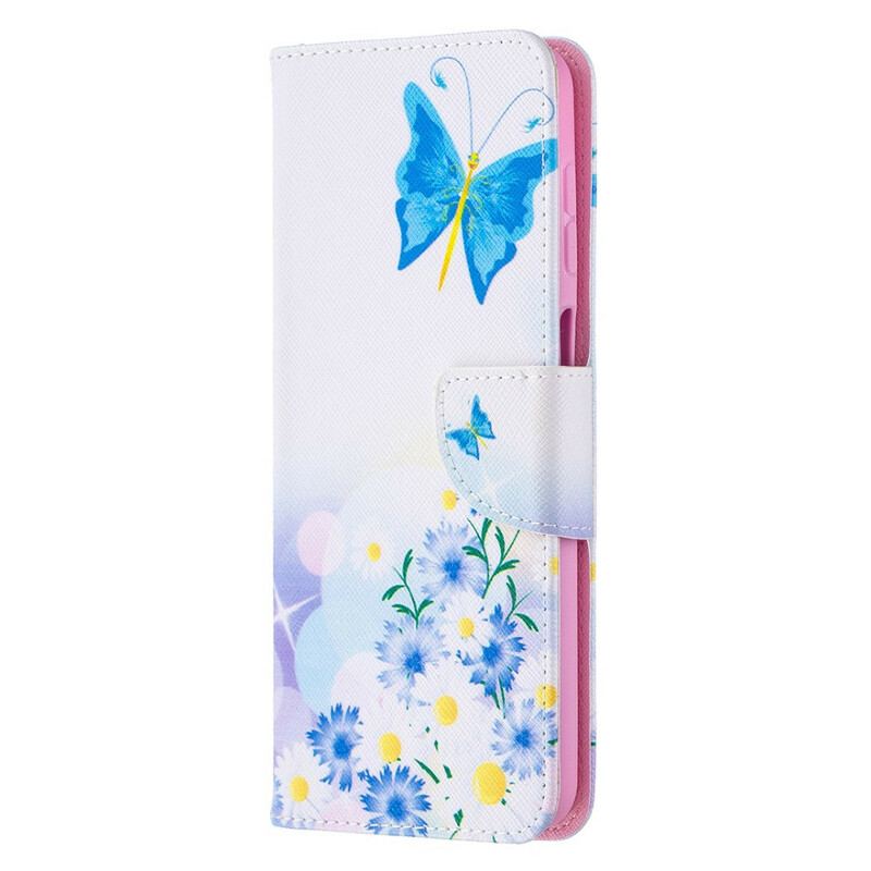 Capa Folio Para Samsung Galaxy M12 / A12 Borboletas E Flores Pintadas