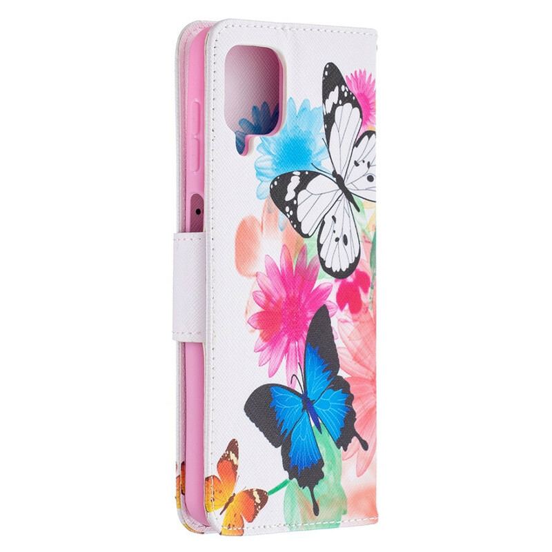 Capa Folio Para Samsung Galaxy M12 / A12 Borboletas E Flores Pintadas