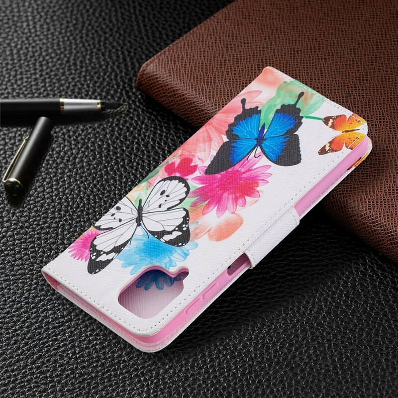 Capa Folio Para Samsung Galaxy M12 / A12 Borboletas E Flores Pintadas