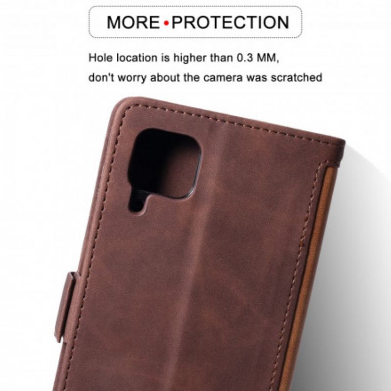 Capa Folio Para Samsung Galaxy M12 / A12 Contornos Reforçados Com Couro Sintético Em Dois Tons