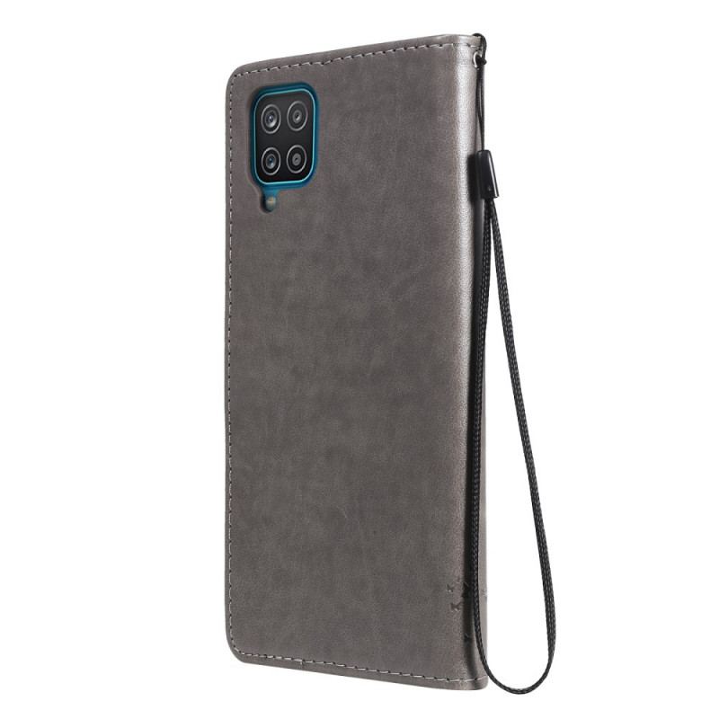 Capa Folio Para Samsung Galaxy M12 / A12 De Cordão Árvore E Gato Strappy