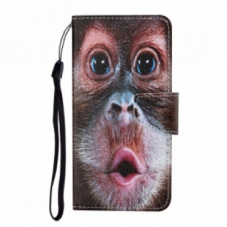 Capa Folio Para Samsung Galaxy M12 / A12 De Cordão Macaco Tanga