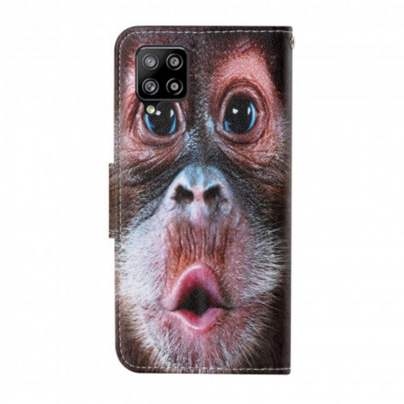 Capa Folio Para Samsung Galaxy M12 / A12 De Cordão Macaco Tanga