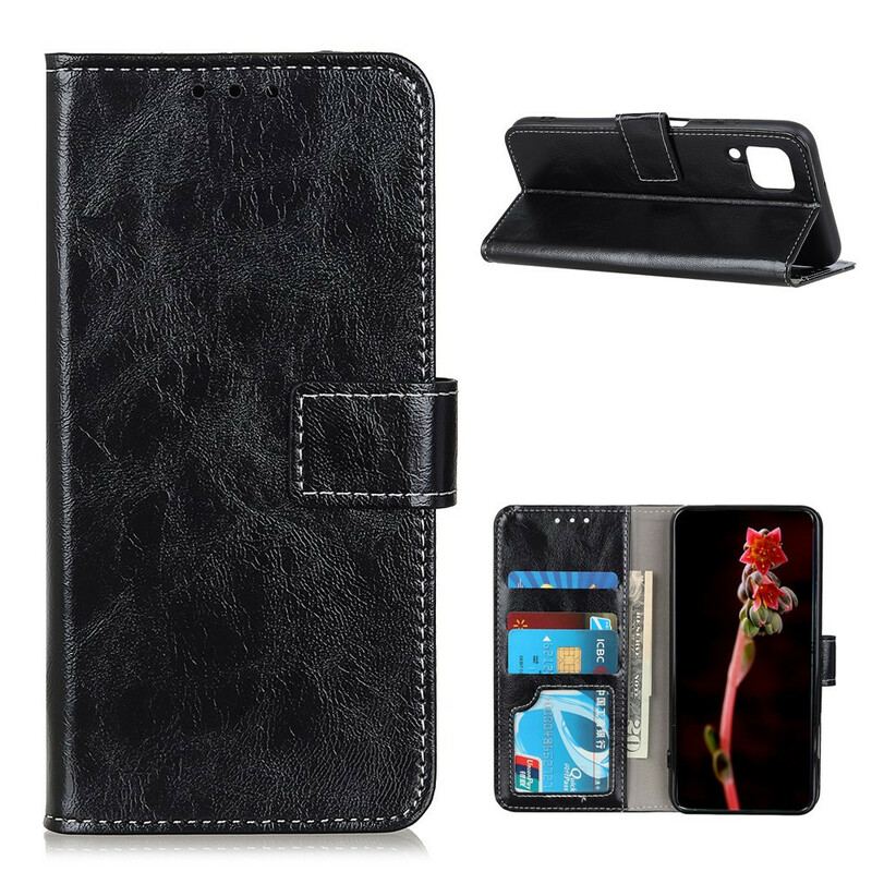 Capa Folio Para Samsung Galaxy M12 / A12 Costuras Brilhantes E Expostas