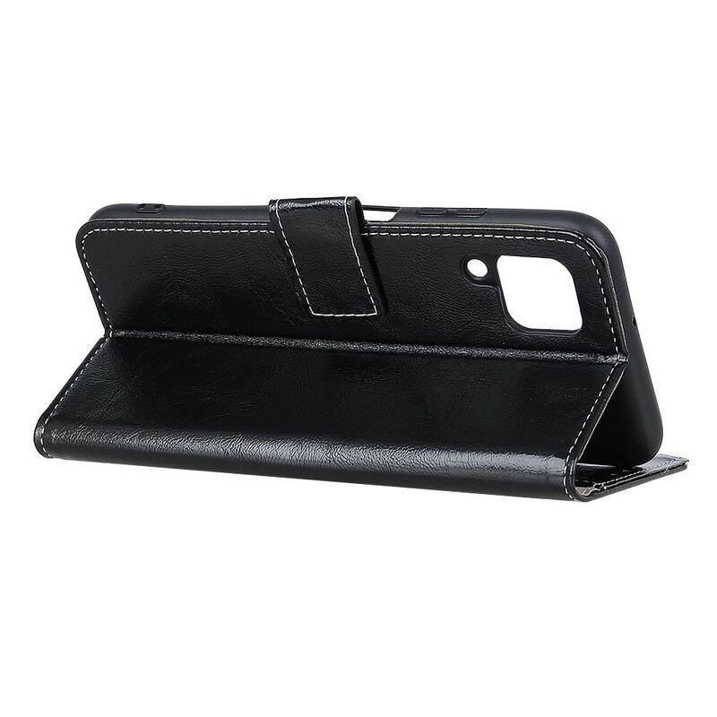 Capa Folio Para Samsung Galaxy M12 / A12 Costuras Brilhantes E Expostas