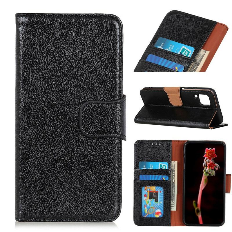 Capa Folio Para Samsung Galaxy M12 / A12 Couro Napa Rachado