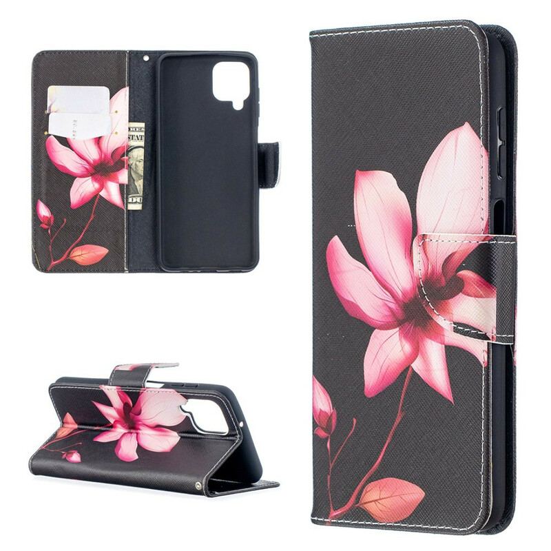 Capa Folio Para Samsung Galaxy M12 / A12 Flor Rosa