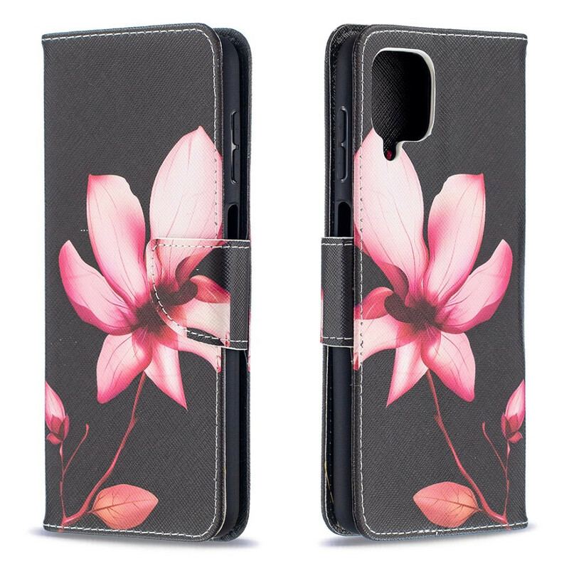 Capa Folio Para Samsung Galaxy M12 / A12 Flor Rosa