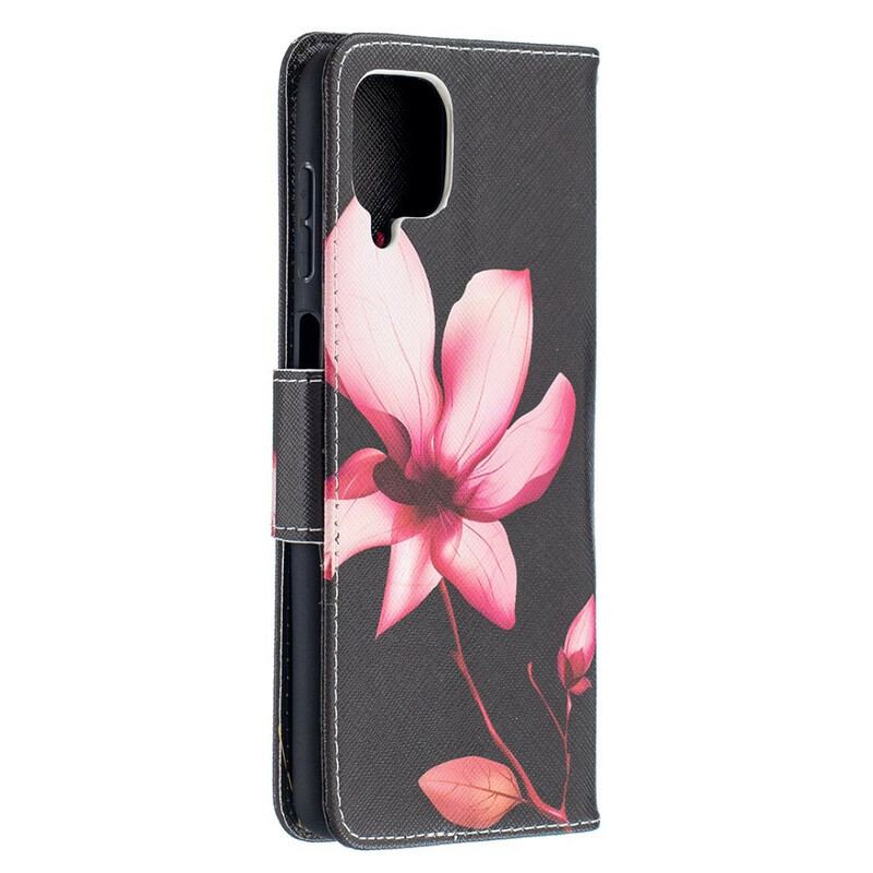 Capa Folio Para Samsung Galaxy M12 / A12 Flor Rosa