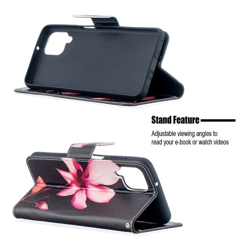 Capa Folio Para Samsung Galaxy M12 / A12 Flor Rosa