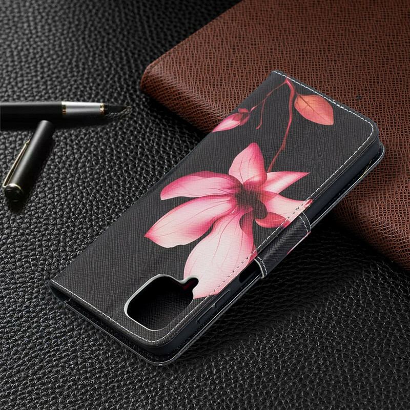 Capa Folio Para Samsung Galaxy M12 / A12 Flor Rosa